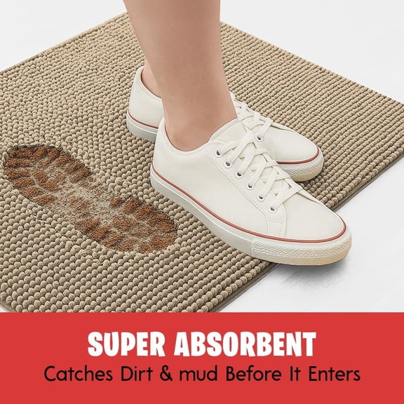 MudGuard Mat ™ Dog Door Mat for Muddy Paws, Super Absorbent Microfiber, Non-Slip Indoor Mat, Quick Dry Chenille Mud Mat for Dogs & Entryway, Washable, Beige 24" x 60"