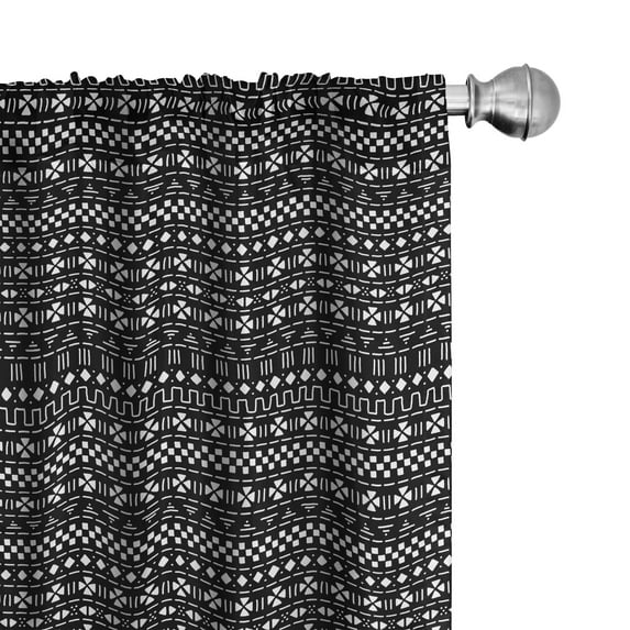 Mudcloth 2 Panel Curtain Set, Chevron Ornamental Aztec Style Vintage Bohemian Art, Lightweight Window Treatment Living Room Bedroom Decor, 56" x 84", White and Black, by Ambesonne
