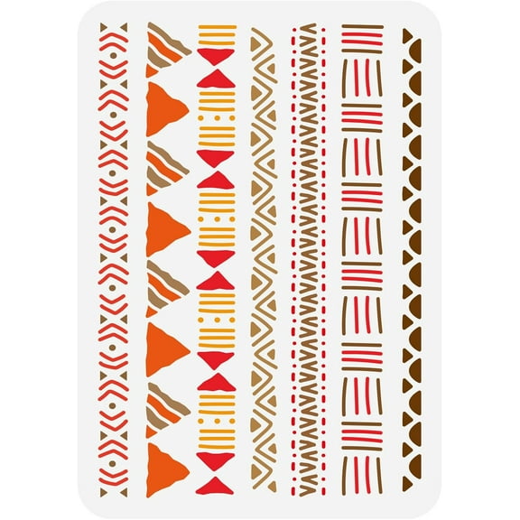 Mudcloth Elements Pattern Stencil 8.3x11.7inch Tribal Borders Drawing Template African Boho Floral Frame Stencils