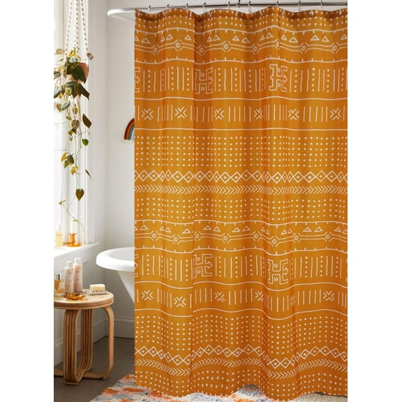 Mudcloth Fabric Shower Curtain, 72-Inch Ethnic African Inspired Big Arrow Boho Bathroom Shower Curtain Sets Mud Cloth Decor, Heavy Weighted & Waterproof (Yellow, 72 x 72)