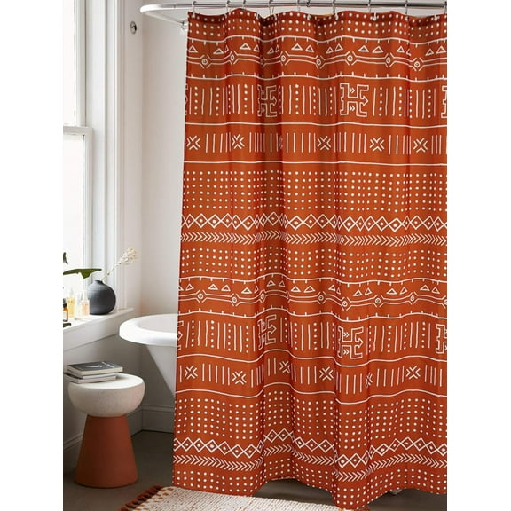 Mudcloth Fabric Shower Curtain, 72-Inch Ethnic African Inspired Big Arrow Boho Bathroom Shower Curtain Sets Mud Cloth Decor, Heavy Weighted & Waterproof (Rusty Red, 72 x 72)