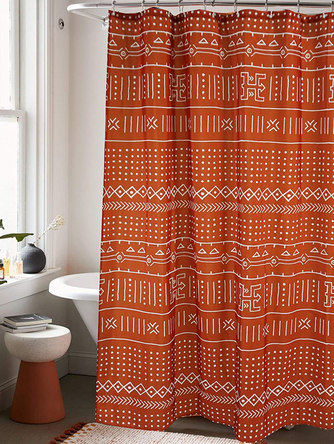Mudcloth Stall Shower Curtain, 36-Inch Ethnic African Inspired Boho Small Fabric Bathroom Shower Curtain Sets Mud Cloth Decor, Heavy Weighted & Waterproof (Rusty Red, 36 x 72)