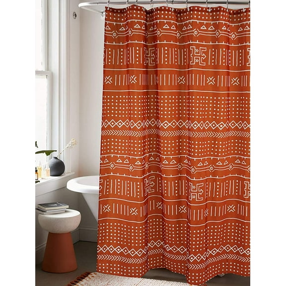 Mudcloth Stall Shower Curtain, 36-Inch Ethnic African Inspired Boho Small Fabric Bathroom Shower Curtain Sets Mud Cloth Decor, Heavy Weighted & Waterproof (Rusty Red, 36 x 72)