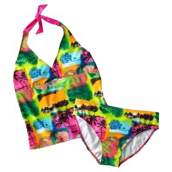 Mudd Big Girls Plus Palm Tree Tankini 2 Piece (Large - 12.5)