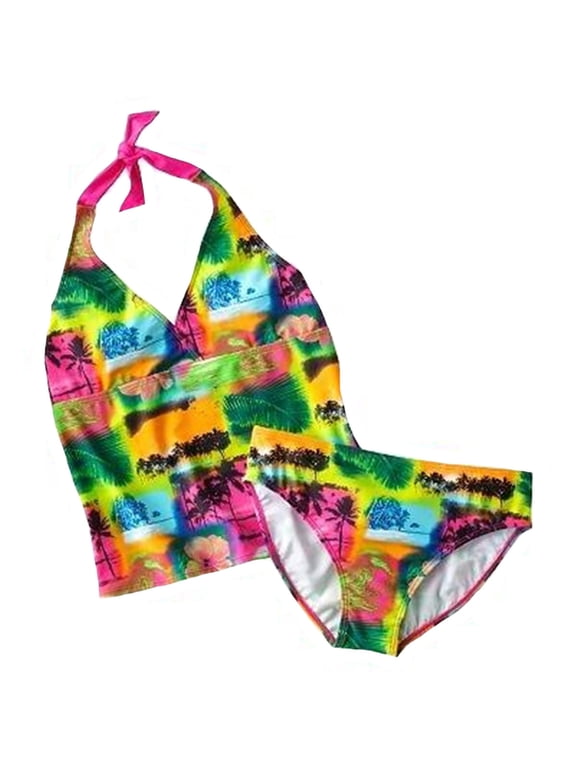 Big Girls Plus Palm Tree Tankini 2 Piece (Medium - 10.5)