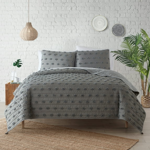 Mudd Eyelash 2 Piece Twin Microfiber Quilt Set, Grey