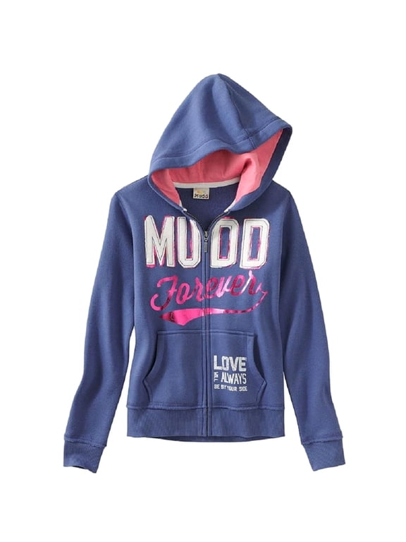 Forever Big Girls Plus Blue Full Zip Hoodie (Size: 8.5)