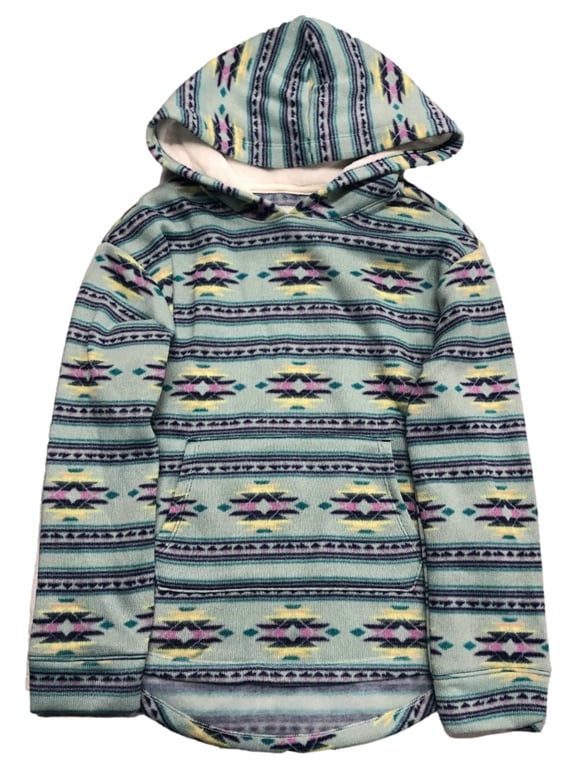 Girls Blue Green Southwest Print Pull-over Hoodie Sweatshirt Medium