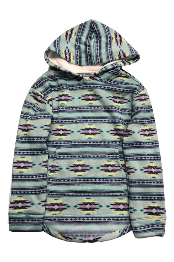 Girls Blue Green Southwest Print Pull-over Hoodie Sweatshirt