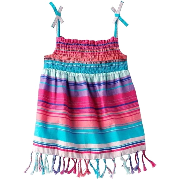 Mudd Little Girls Blue Shoulder Tie Tank Top with Fringe Bottom - Large (6)