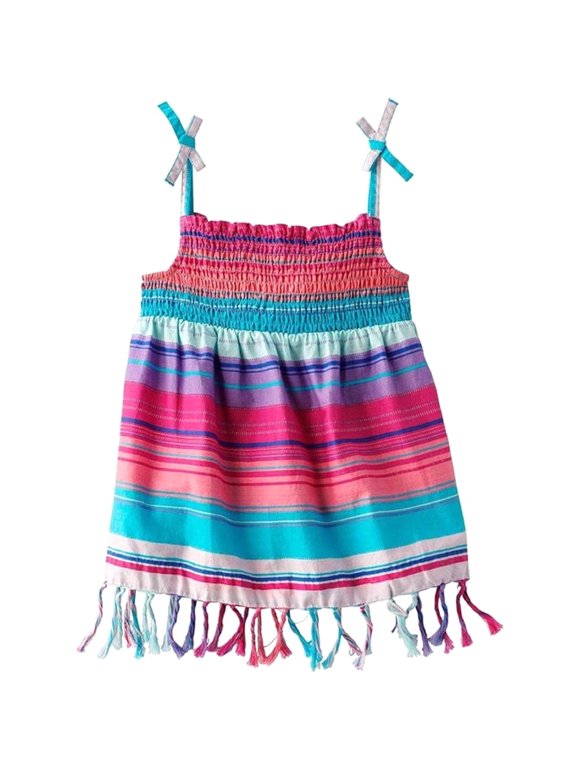 Little Girls Blue Shoulder Tie Tank Top with Fringe Bottom Medium (5)