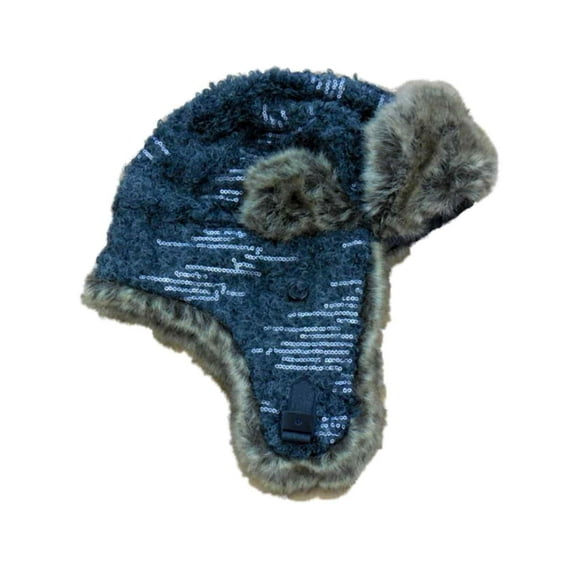 Mudd Women's Gray Knit Trapper Style Hat With Faux Fur Lining