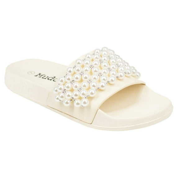 Mudd Women's Imitation Pearl Embellished Pool Slide