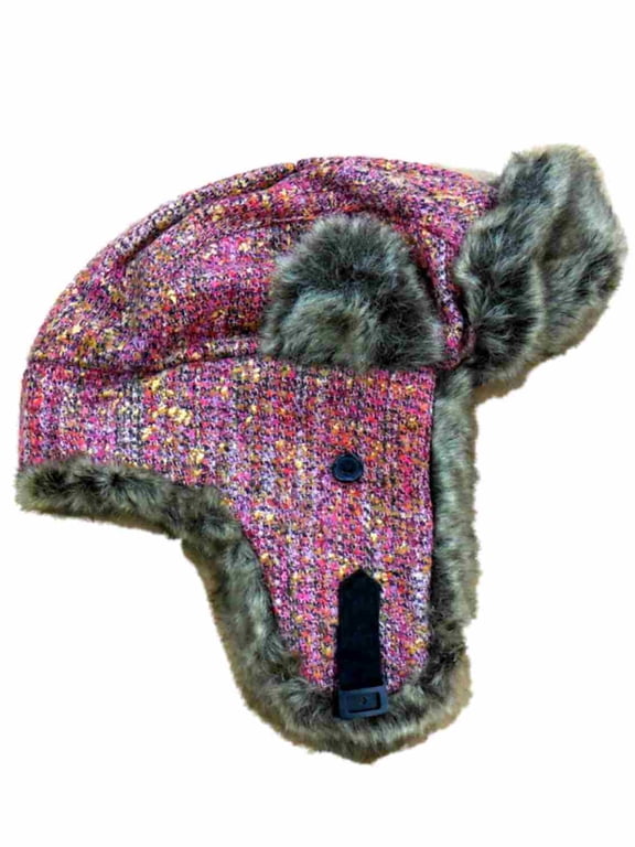 Women's Pink Knit Trapper Style Hat With Faux Fur Lining