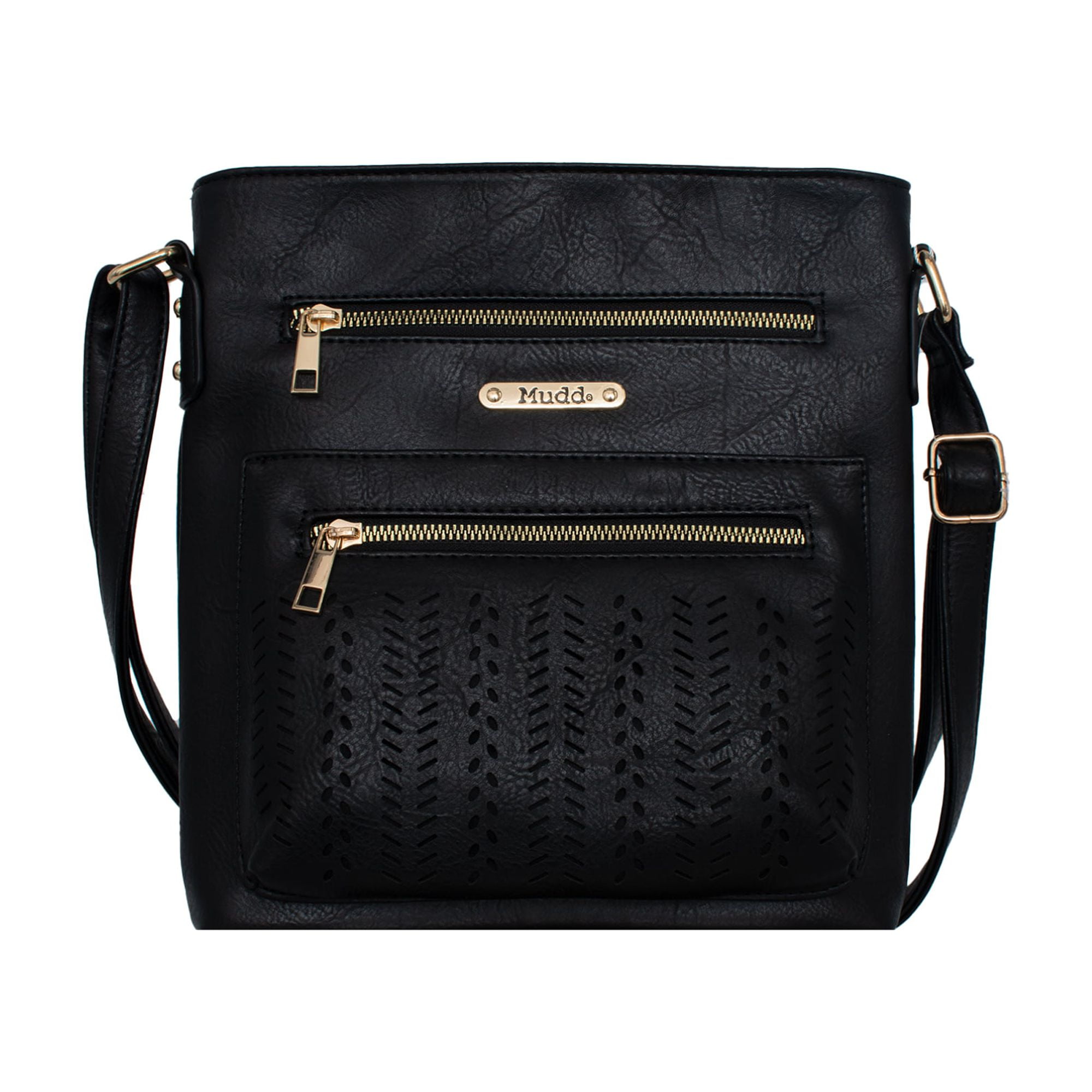 Mudd Women s Vegan Leather Black Perforated Cross Body With Adjustable Shoulder Strap Walmart