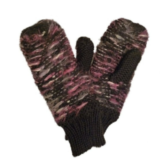Mudd Womens Soft Black & Purple Knit Mittens with Fleece Lining