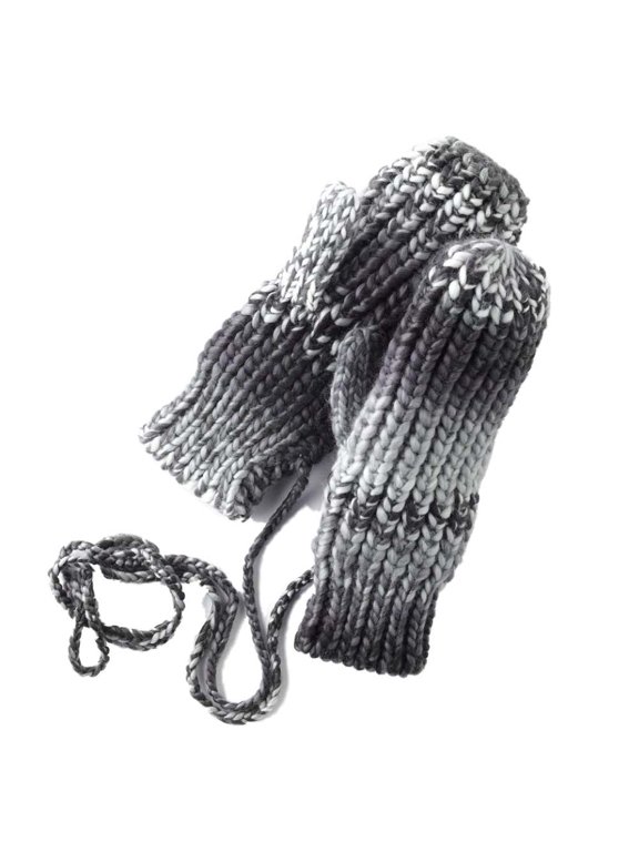 Womens Soft Gray Knit Mittens with String Attachment