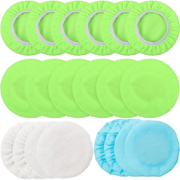 Mudder 20 Pieces Car Orbital Buffer Polisher Pad Bonnet Microfiber Max Bonnet Polishing Buffing Pad Cover(Fluorescent Green,5-6 Inches)