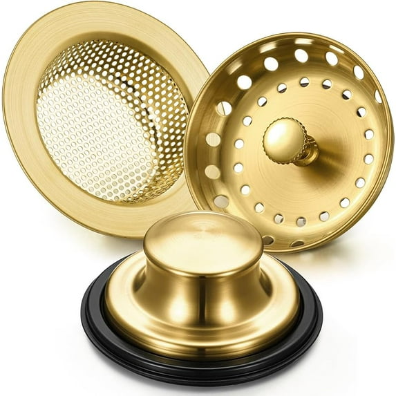 Mudder 3 Pcs Kitchen Sink Drain Strainer and Stopper Stainless Steel Garbage Disposal Plug with Handle Universal Anti-Clogging Kitchen Sink Filter Sieve Basket Strainer (Silver)