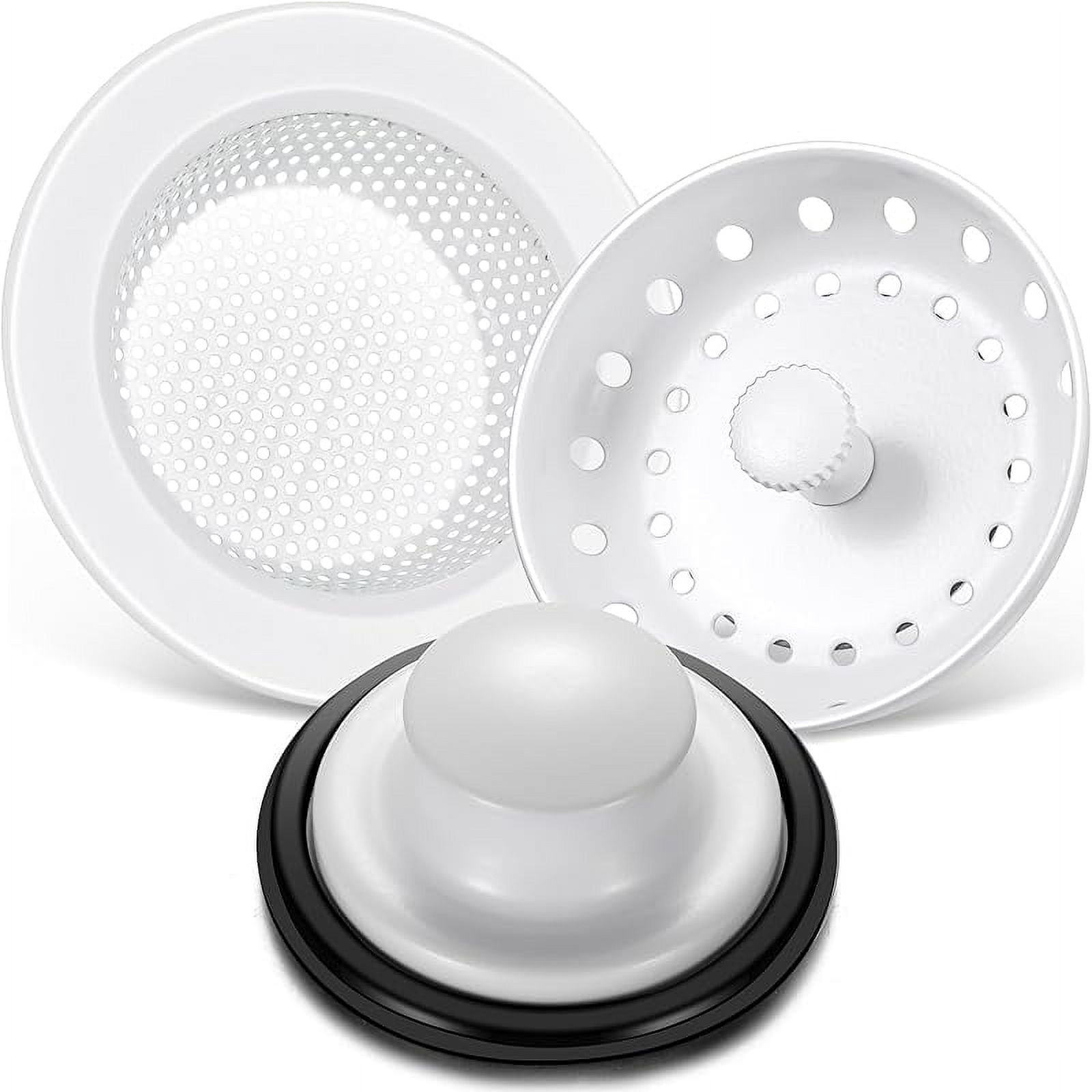Mudder 3 Pcs Kitchen Sink Drain Strainer and Stopper Stainless Steel Garbage Disposal Plug with Handle Universal Anti-Clogging Kitchen Sink Filter Sieve Basket Strainer (Silver)