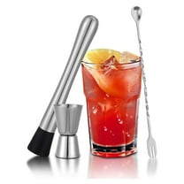 Muddler for Cocktails, 10'' Cocktail Muddler for Cocktails with Cocktail Spoon Long Handle and Jigger 0.5/1 OZ, Bar Accessories Tools for Mojitos Fruit Drinks