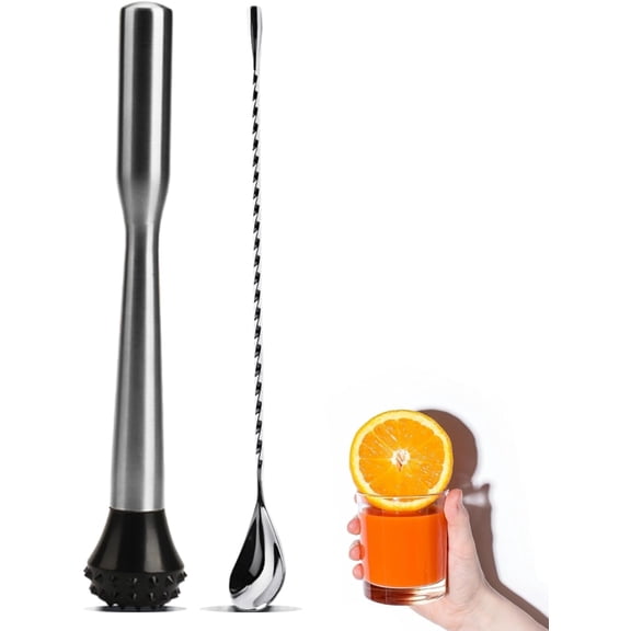Muddler for Cocktails Stainless Steel, Muddlers Pestle with Stirring Spoon, Bartender Cocktail Shaker Bar Tool Set - Bar Spoon and Muddler