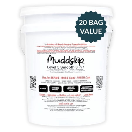 MuddSkip Smooth Drywall Additive Powder, 40 lbs in 5-Gallon Bucket | Level 5+ Finish, No Sanding Required, Same-Day Wet-on-Wet Coats | Made in USA