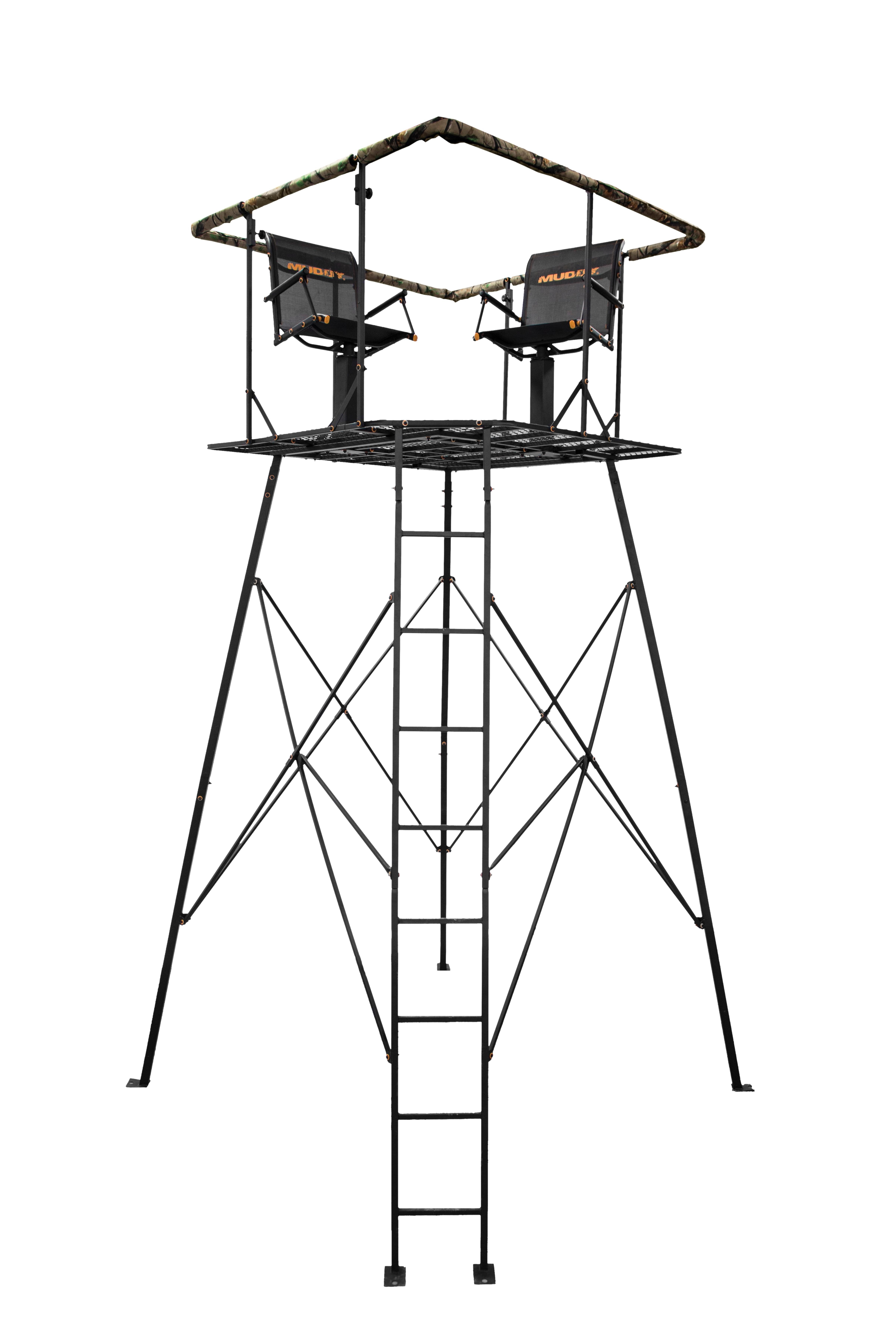 Muddy 12' Steel Hunting Stand Double Pod Hunting Tree Stands, Black