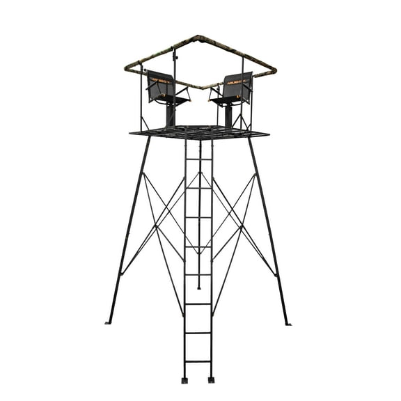 Muddy 12' Quad Pod - 57"L x 57"W Durable Steel 500 Pound Capacity Hunting Outdoor Platform with Full-Surround Shooting Rail & 2 Flex-Tek Seats, Blind Kit Not Included