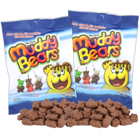 Muddy Bears Chocolate Covered Gummy Bears, Assorted Fruit Flavored, 5 Ounces, Pack of 2
