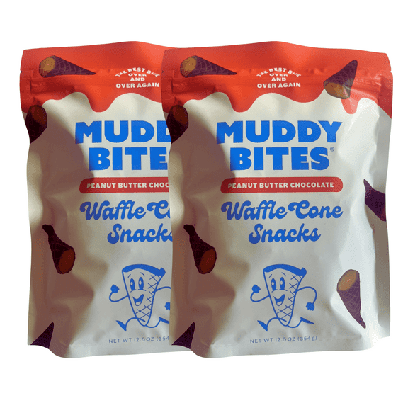 Muddy Bites Peanut Butter Chocolate Waffle Cone Snacks, 12.5 oz Bag (2 Pack)