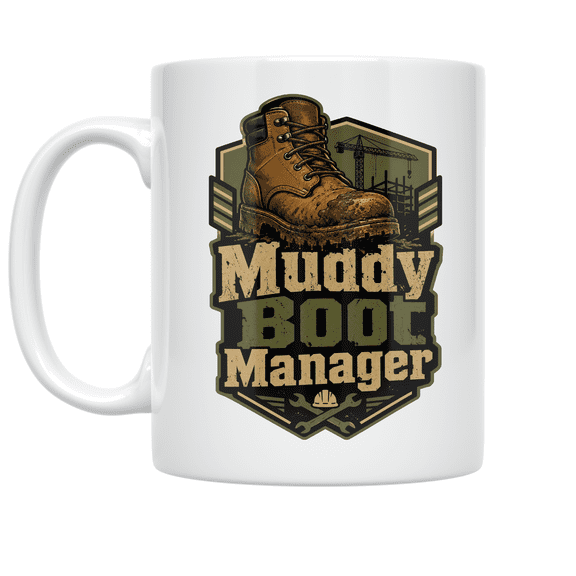 Muddy Boot Manager Badge Design - Construction Enthusiast - 11 oz Ceramic Coffee Mug
