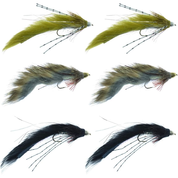 Muddy Buddy Zuddler Cone Head Lunchables Streamer Fly Fishing Flies Assortment - Bass and Big Trout Streamers Fly Fishing Fly Collection - 6 Flies Size 2 and 4