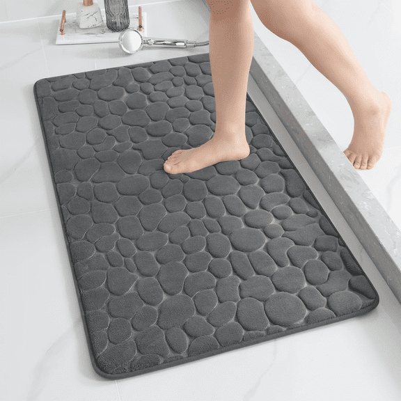 Muddy Cat Rug, Memory Foam Bath Mat Cobblestone Bathroom Mucky Rug, Super Water Absorbent Soft Bath Carpet, Non-Slip Washable Bath Mat for Bathroom Bedroom Living Room Pet Area,16"×24",Dark Gray