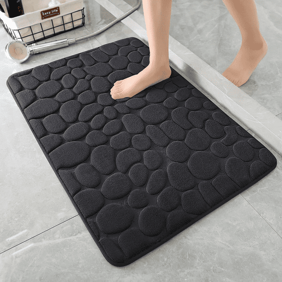 Muddy Cat Rug, Memory Foam Bath Mat Cobblestone Bathroom Mucky Rug, Super Water Absorbent Soft Bath Carpet, Non-Slip Washable Bath Mat for Bathroom Bedroom Living Room Pet Area,16"×24",Black
