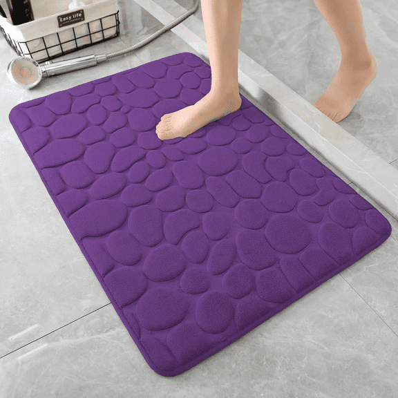 Muddy Cat Rug, Memory Foam Bath Mat Cobblestone Bathroom Mucky Rug, Super Water Absorbent Soft Bath Carpet, Non-Slip Washable Bath Mat for Bathroom Bedroom Living Room Pet Area,24"×35",Purple