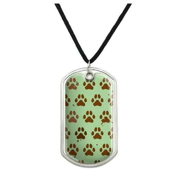 Muddy Dog Paw Print Pattern Military Dog Tag Pendant Necklace with Cord