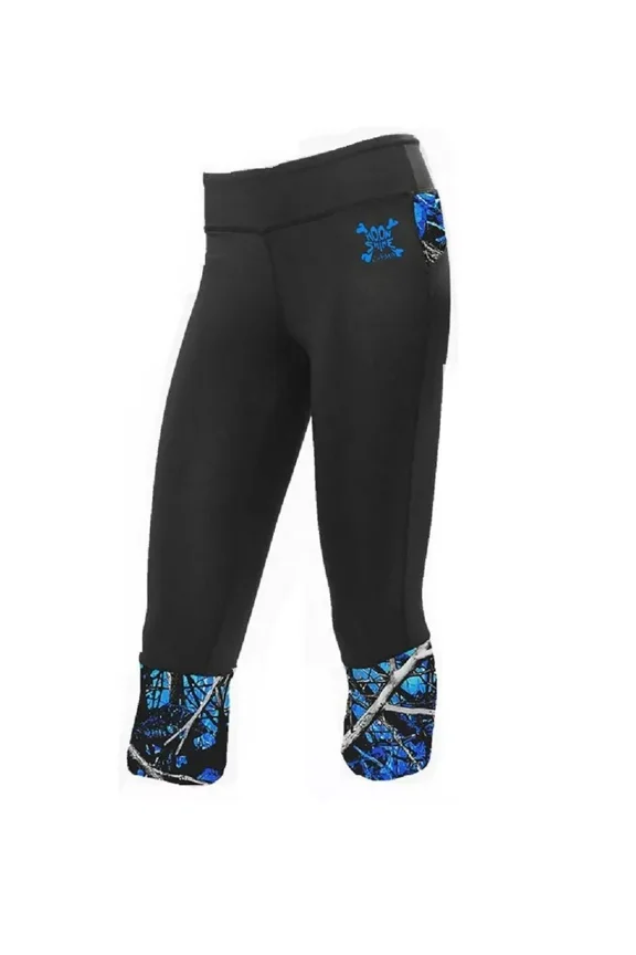 Camo Capris Junior Athletic Workout Running Yoga Leggings Teens Pants Black Blue