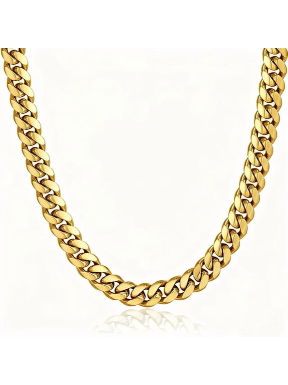 Men's Cuban Curb Chain Necklace, Stainless Steel Gold Tone, 4.8/6/8/10/14 mm Width, 14-30 Inch