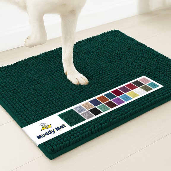 Muddy Mat® | Super Absorbent Door Mat Indoor, Microfiber Quick Dry Chenille Entryway Rug, Non-Slip Front Door Mat, Indoor Mats for Entryway, Machine Washable Pet Rug, Dark Green 36"x60"
