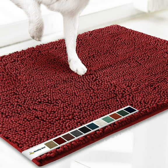 Muddy Mat® | Super Absorbent Door Mat Indoor, Microfiber Quick Dry Chenille Entryway Rug, Non-Slip Front Door Mat, Indoor Mats for Entryway, Machine Washable Pet Rug, Red 59"x24"