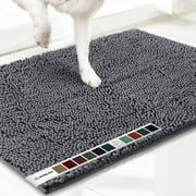 Muddy Mat® AS-SEEN-ON-TV Highly Absorbent Microfiber Door Mat and Pet Rug, Non Slip Thick Washable Area and Bath Mat Soft Chenille for Kitchen Bathroom Bedroom Indoor and Outdoor - Grey Small 28"X18"