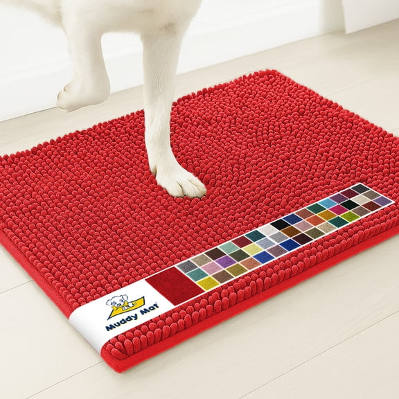 Muddy Mat® | Super Water Absorbent Door Mat Indoor, Microfiber Quick Dry Chenille Entryway Rug, Slip Resistant Front Door Mat, Indoor Mats for Entryway, Machine Washable Pet Rug, Red 28"x18"