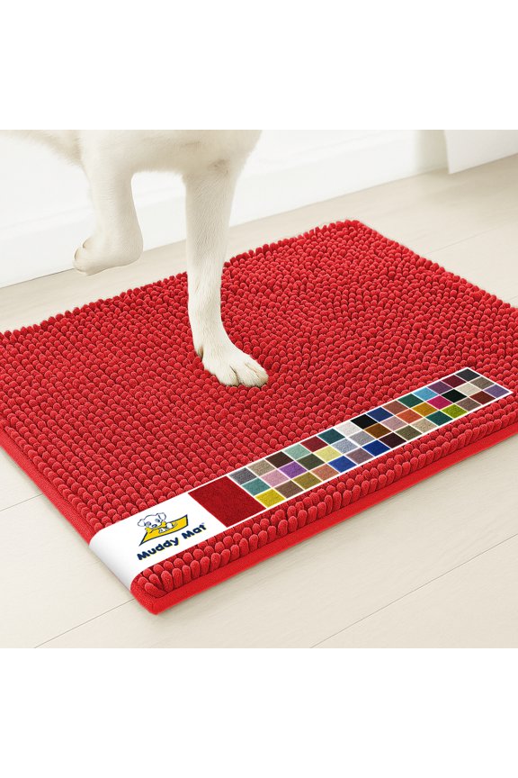 ® | Super Water Absorbent Door Mat Indoor, Microfiber Quick Dry Chenille Entryway Rug, Slip Resistant Front Door Mat, Indoor Mats for Entryway, Machine Washable Pet Rug, Red 28"x18"