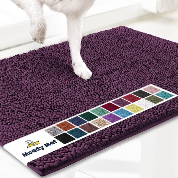 Muddy Mat AS-SEEN-ON-TV Highly Absorbent Microfiber Door Mat and Pet Rug, Non Slip Thick Washable Area and Bath Mat Soft Chenille for Kitchen Bedroom Indoor and Outdoor - Dark Purple 48" x 60"