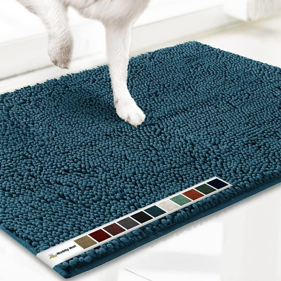 Muddy Mat® | Super Absorbent Door Mat Indoor, Microfiber Quick Dry Chenille Entryway Rug, Non-Slip Front Door Mat, Indoor Mats for Entryway, Machine Washable Pet Rug, Atlantic Blue 28"x18"