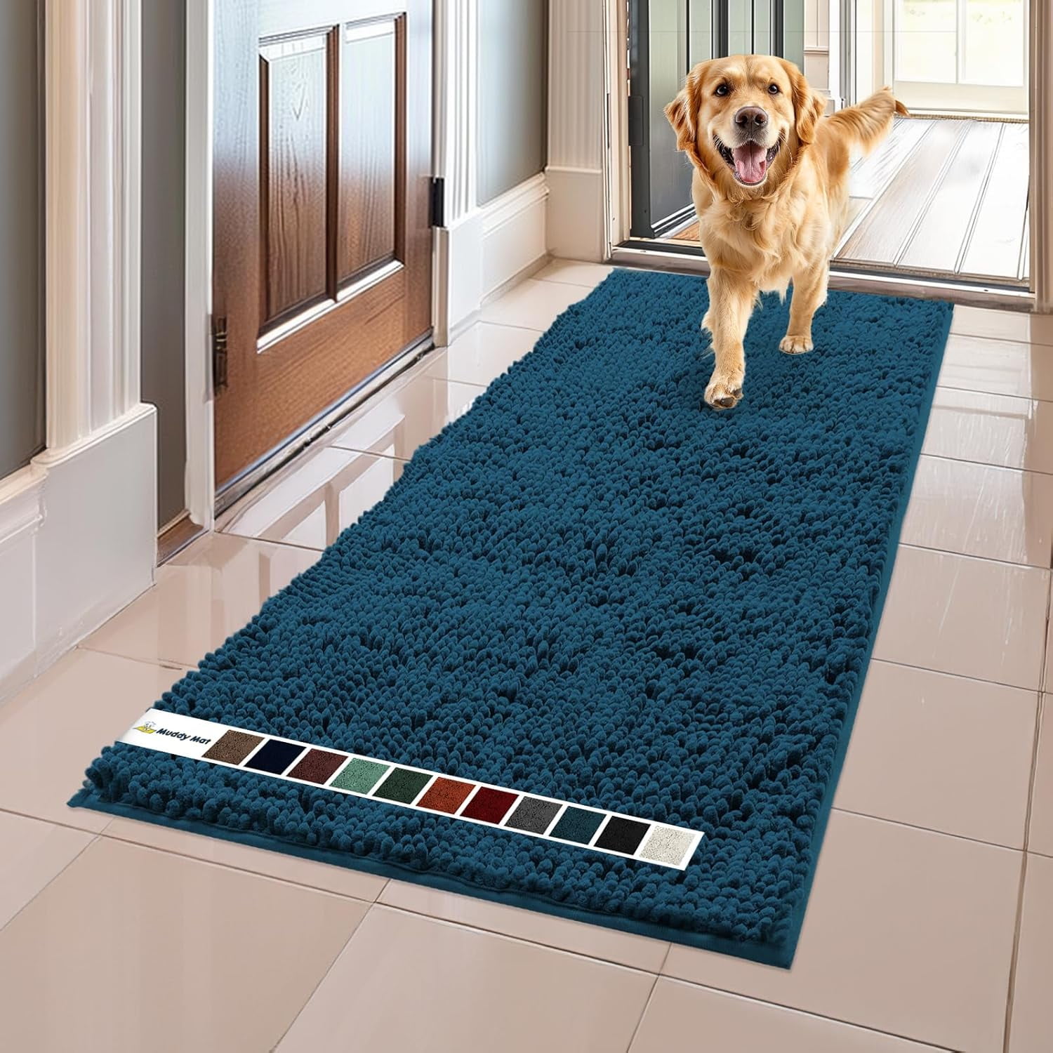 Atlantic Blue Medium Microfiber Absorbent Pet Rug
