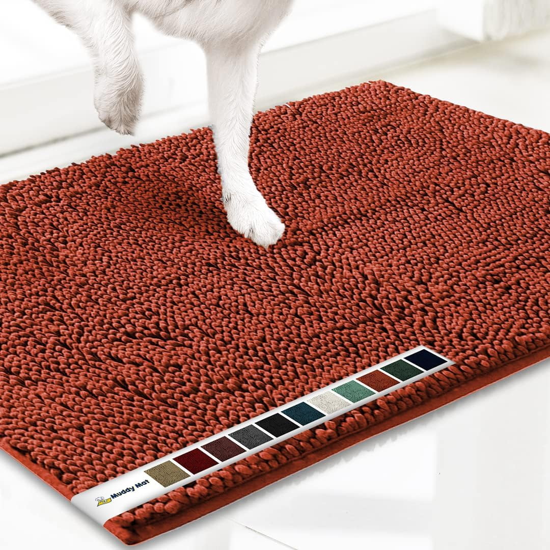 Orange Medium Microfiber Chenille Pet Door Mat