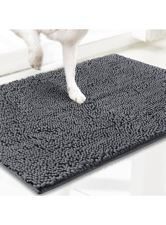 Muddy Mat AS-SEEN-ON-TV Highly Absorbent Microfiber Door Mat and Pet Rug, Non Slip Thick Washable Area and Bath Mat Soft Chenille for Kitchen Bathroom Bedroom Indoor and Outdoor - Grey Large 35"X24"
