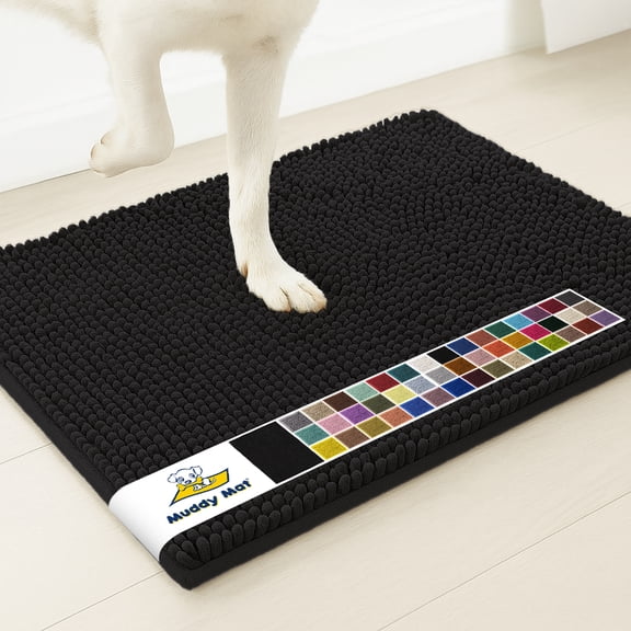 Muddy Mat® | Super Water Absorbent Door Mat Indoor, Microfiber Quick Dry Chenille Entryway Rug, Slip Resistant Front Door Mat, Indoor Mats for Entryway, Machine Washable Pet Rug, Black 28"x18"